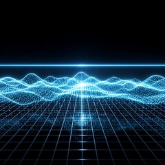 Abstract Technology Landscape with Digital Waves and Gridlines Representing Future Innovation and Data Visualization in the Digital Age for Modern Concepts