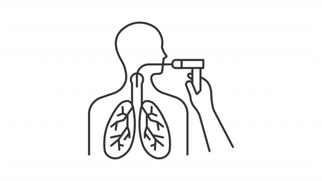 Animated bronchoscopy line icon. Examine airways and lungs using thin flexible tube animation. Breathing disease diagnostic. Outline element on white background. HD video with alpha channel