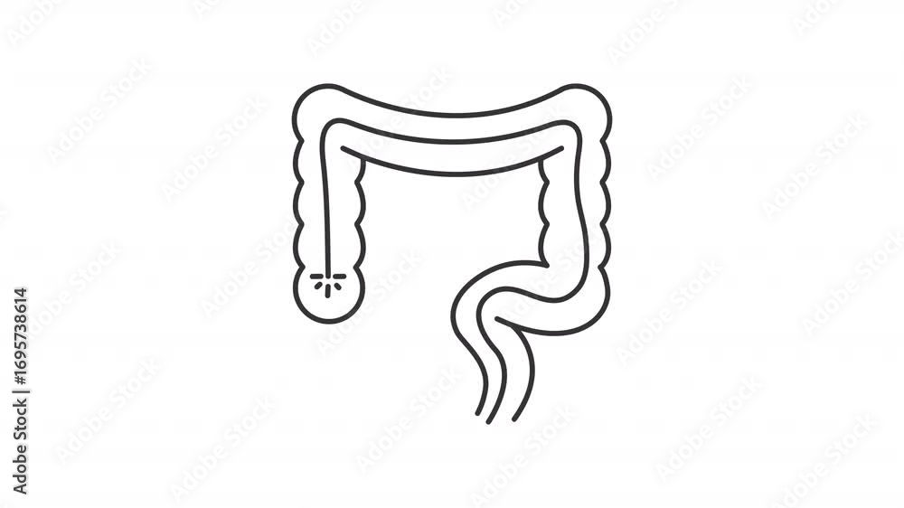 Poster animated colonoscopy line icon. examine inside of large intestine and rectum animation. medical proc