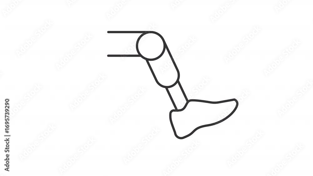 Poster animated lower limb prosthesis line icon. artificial leg device animation. helping people with amput