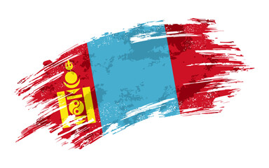 Mongolian flag grunge brushstroke texture background. Vector illustration.