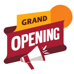 Grand Opening announcement with megaphone. Ideal for marketing and advertising.