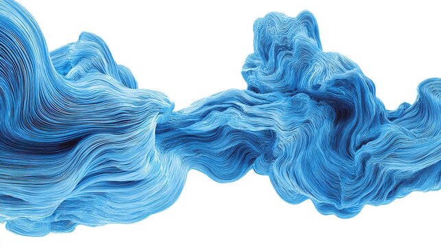 Abstract digital rendering of a flowing, light-blue, fabric-like form against a stark white background;  complex, swirling textures and folds create a dynamic, almost ethereal visual