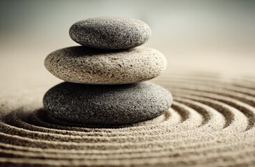 Stacked stones on a sand mandala