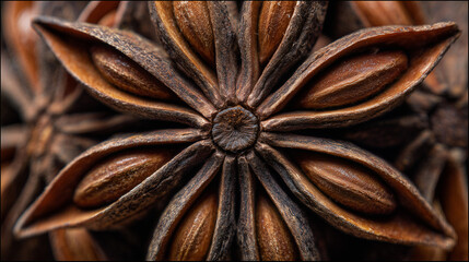 Ai star-shaped spice exhibits intricate details and textures in a close-up view highlighting its natural beauty