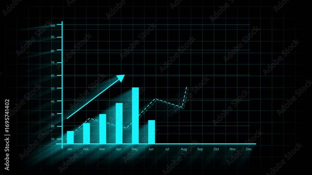 Aufkleber cyan bar graph animation finance business data infographic success trend 4k loop. animated cyan bar 
