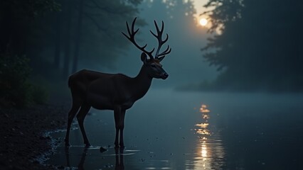 Deer by the Lake at Dawn