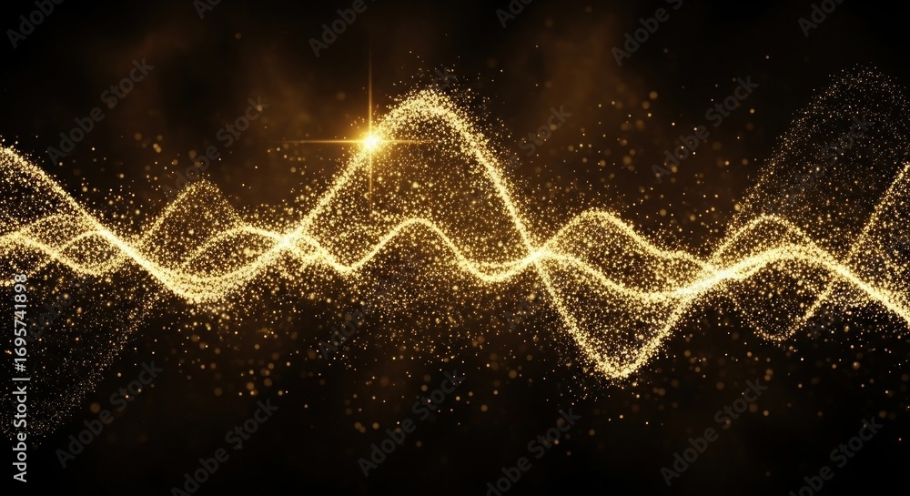 Aufkleber abstract golden wave of light particles shimmering against a dark background, creating a visual effe