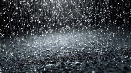 Obraz premium Heavy rain falling on asphalt road at night