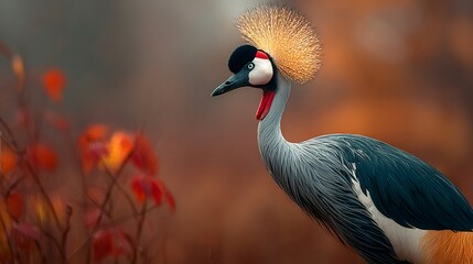 Grey crowned crane showing its golden crest
