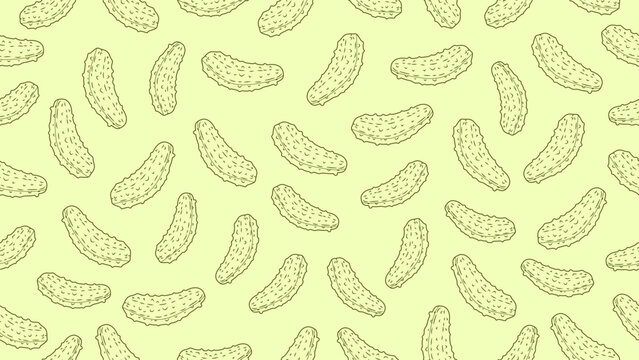 Cucumber seamless pattern background. pickle sketch or cucumber doodle wallpaper, pickle seamless motif on light green