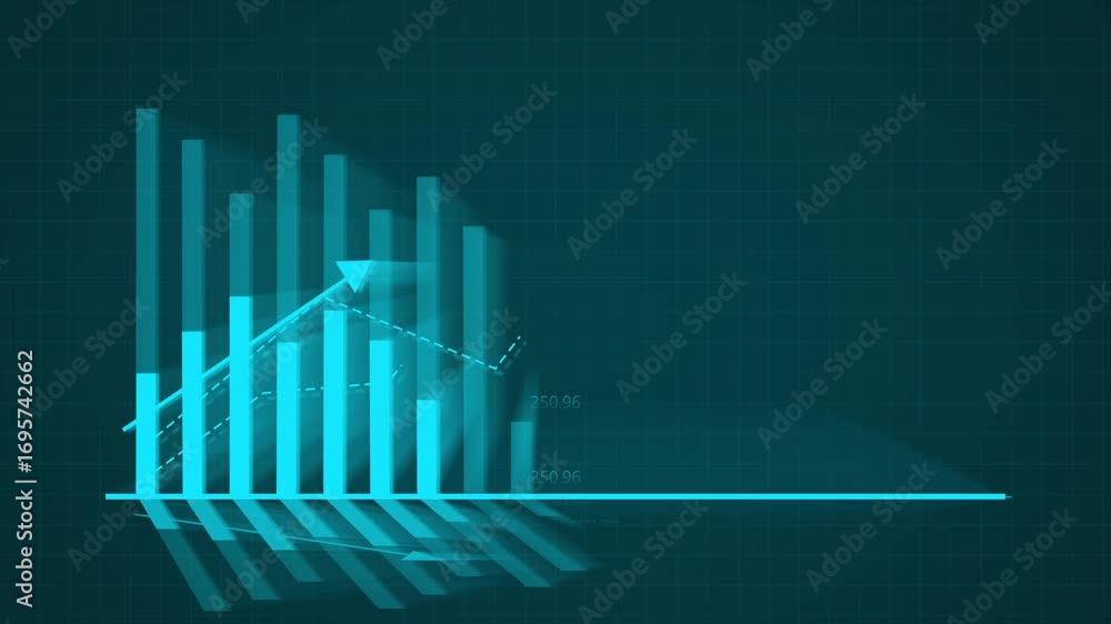 Aufkleber teal bar graph animation business technology growth success upward trend 4k loop. animated abstract 