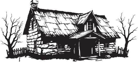 The village house. Hand drawn vector illustration