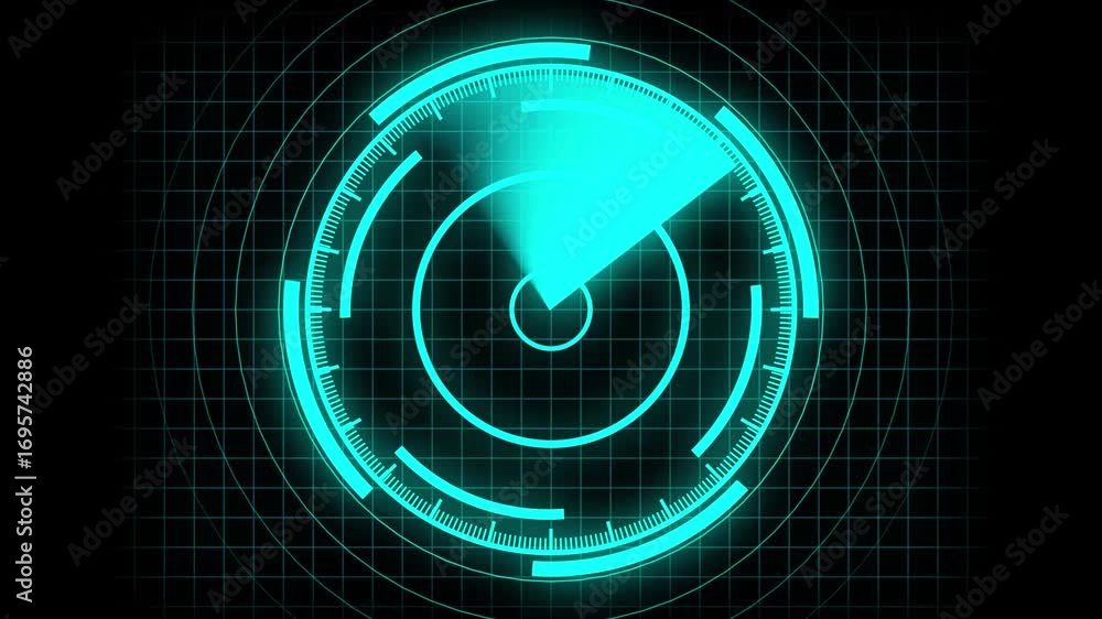 Poster futuristic teal blue radar screen animation cyberpunk digital display 4k loop. animated futuristic r