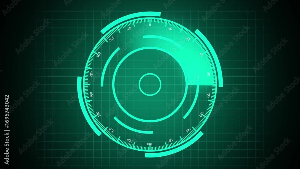 Aufkleber animated futuristic hud interface green teal circular tech gauge 4k seamless loop. green teal hud in