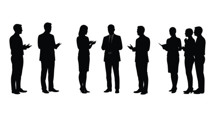 group of people standing together in various poses silhouette