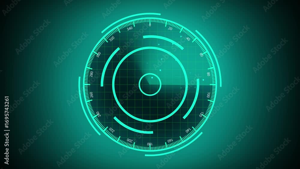 Aufkleber animated hud interface teal radar screen rotating scan neon green sci fi 4k loop. teal radar screen 