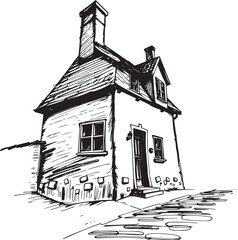 The village house. Hand drawn vector illustration