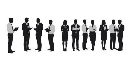 group of people standing together in formal attire silhouette