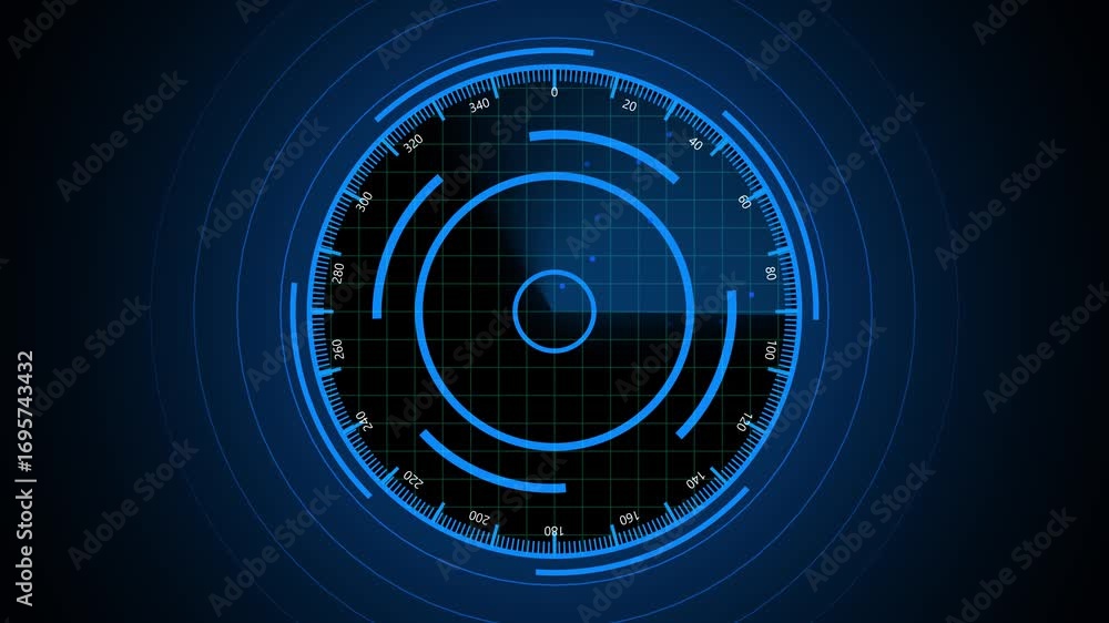 Aufkleber animated blue hud radar interface rotating scanner digital display 4k seamless loop. futuristic blue