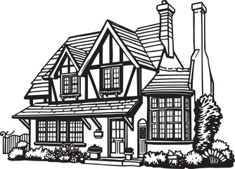 Fototapeta premium The village house. Hand drawn vector illustration