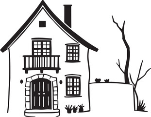 The village house. Hand drawn vector illustration