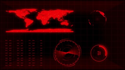 Global surveillance radar screen red alert world map futuristic countdown digital interface animation. Red alert global surveillance world map radar screen animation digital interface. - Powered by Adobe