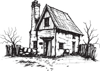 The village house. Hand drawn vector illustration