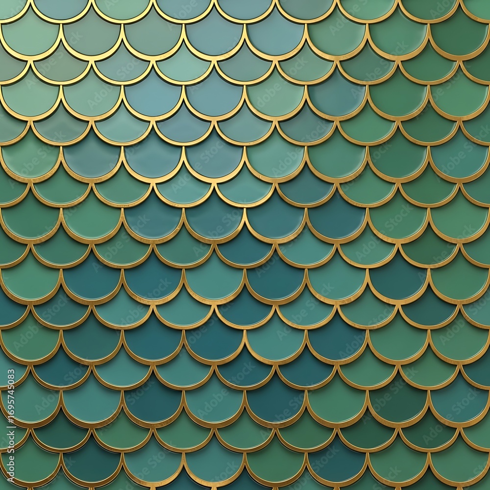 Poster teal and gold scallop tile pattern with subtle color variations