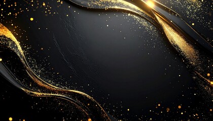 夜空を舞う光のシャワー：深みのある黒と金が織りなす豪華な抽象デザインGenerated image