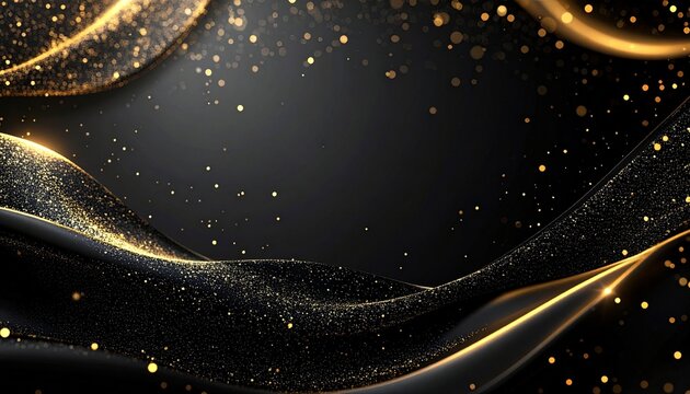 ブラックとゴールドの交響曲：煌めく粒子が彩るエレガントな招待状背景Generated image