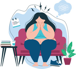 Overweight Woman with Low Self-Esteem and Anxiety Experiencing Mental Health Problems