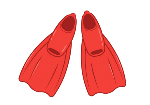 Pair of Red Diving Fins Underwater Gear for Swimming and Snorkeling isolated on transparent background