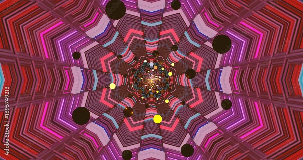 Poster a captivating tunnel filled with vibrant geometric patterns appears to shift and swirl. floating sph