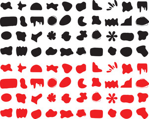 blob, organic shape, abstract, fluid, irregular, natural, fluid shape, liquid, amoeba, ink blot, paint splash, doodle, hand-drawn, black, red, set, collection, elements, design, graphic, pattern, back