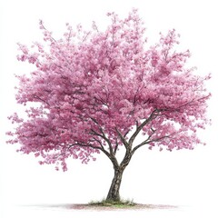 Beautiful Cherry Blossom Tree in Full Bloom on White Background