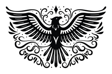 Fototapeta premium Ornamental Eagle with Floral Elements, Decorative Design on White Background