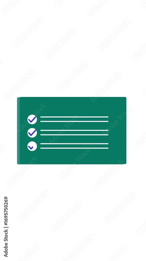 Poster task completion animation with green layout and checks vertical videoc. animated checkmarks indicati