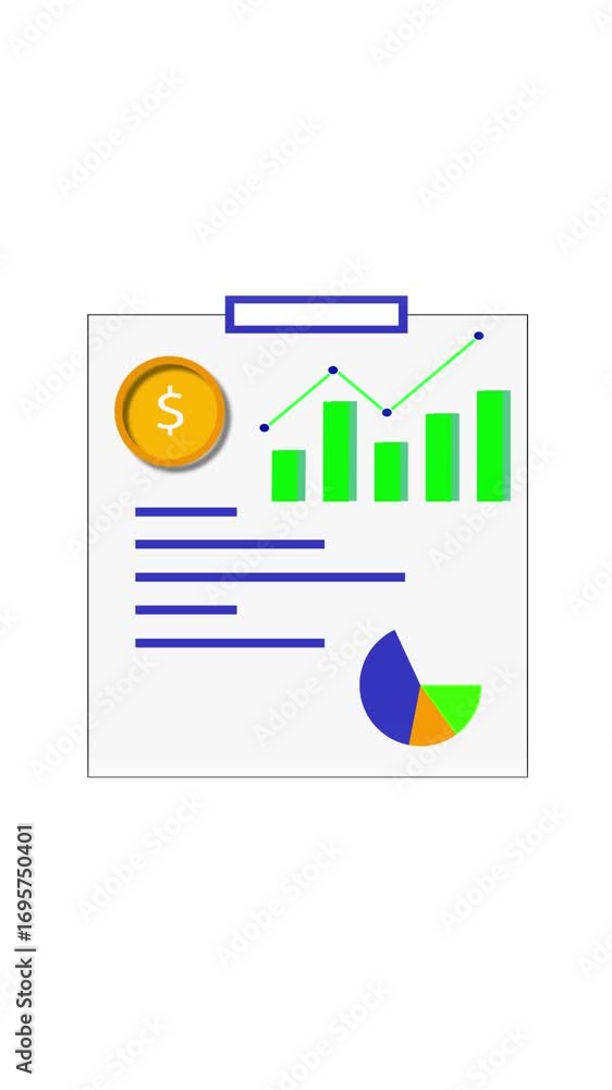 Poster vertical video showing animated financial report and growth symbols. animated financial report with 