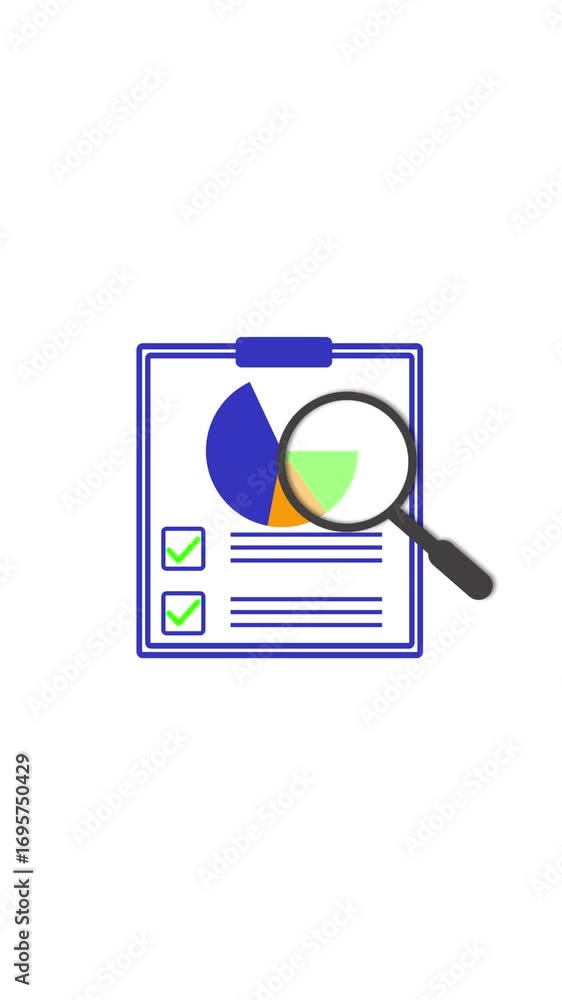 Poster business data analysis with magnifier and charts animation vertical video. financial data analysis i