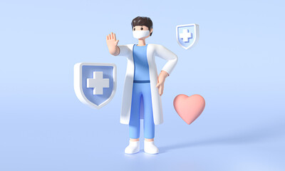 3D cartoon character male doctor