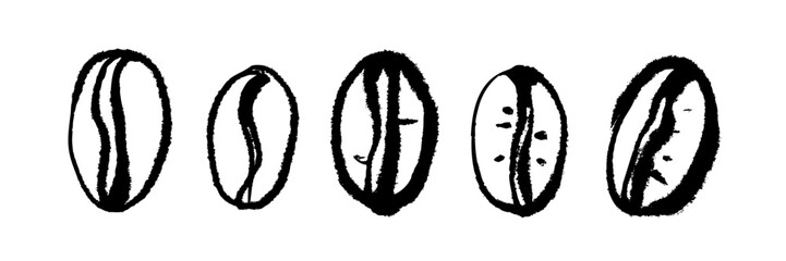 Hand drawn coffee beans. Packaging  and logo design. Whimsical isolated sketch vector illustration.