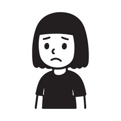 Sad Girl with Short Hair and Dark T-shirt.