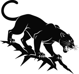 Obraz premium Fierce Black Panther Silhouette with Growling Stance