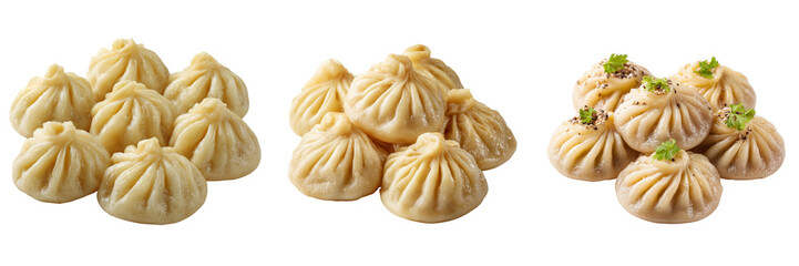 Set of Steamed Chinese dumpling with soft shadows on white background on transparent png background. Ai generated