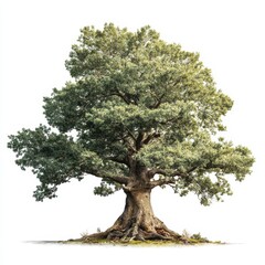 Majestic Oak Tree with Lush Green Foliage on a White Background