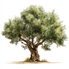 Majestic Olive Tree with Lush Green Foliage on White Background