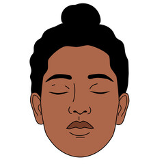 Face of an oriental man, a Buddhist, with closed eyes. Peace and harmony of mind. Concept of spiritual peace for meditation and healing. Relaxation.