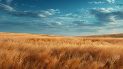 Golden Wheat Field under Blue Sky