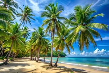Fototapeta premium Beach with palm trees and a blue ocean